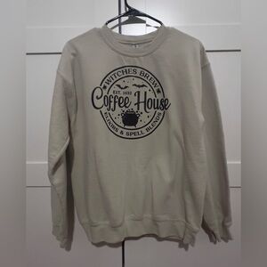 Fall/Halloween “Coffee House” Beige/Tan Crewneck Sweater